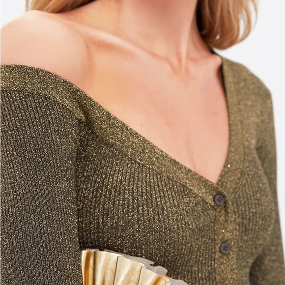NWT STAUD one should craftsmanship metallic gold cardigan size small - Picture 2 of 6